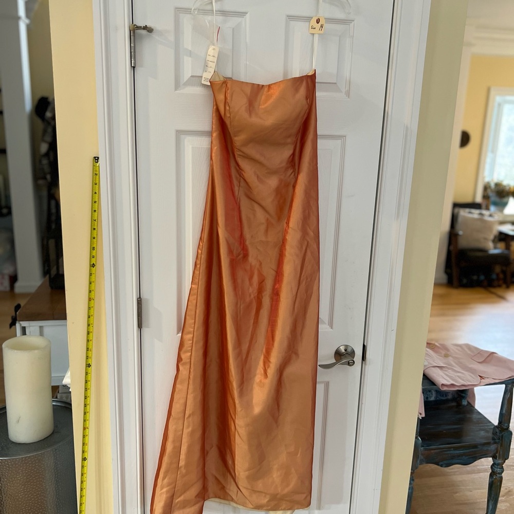 $350 NEW Ladies Sz 14 "Eden Bridals" Strapless Orange Shine Susan Dress NEW Tags